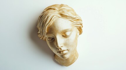 Obraz premium Ancient-inspired Venus head in golden plaster, isolated on white, capturing timeless beauty in a modern setting