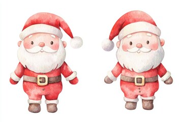 Cute Watercolor Style Christmas Santa Claus Full Body Vector Illustration
