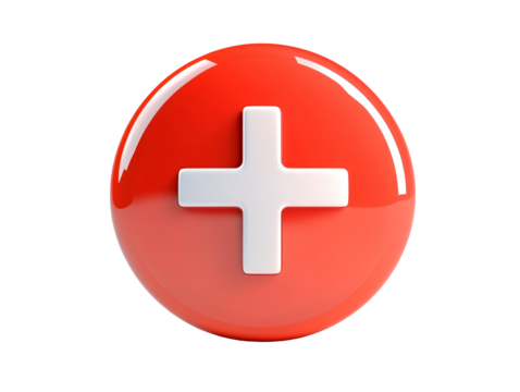 a red circle with a white cross on it