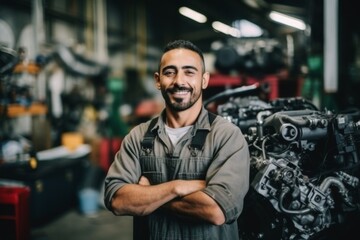 Portrait of a smiling Latin man engineer in auto party factory