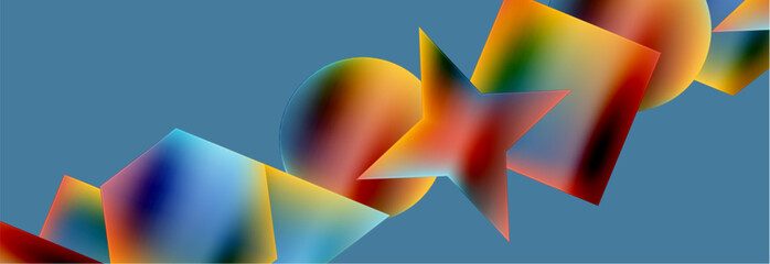 Neon color geometric shapes square triangle circle abstract background. Vector Illustration For Wallpaper, Banner, Background, Card, Book Illustration, landing page