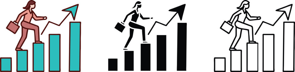 Businesswomen Climbing Bar Charts Success Growth