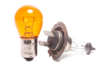Car light bulbs isolated on white background
