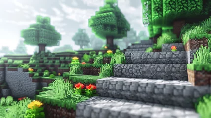 Fototapete Scenic computer game landscape with stone steps and vibrant greenery © Robert Kneschke