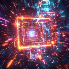 High-Energy Block with Neon Light Swirls and Motion Blur