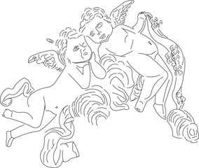 Sketch vector illustration silhouette design drawing decoration element ornate ornament baground pattern classic vintage ethnic traditional baby angel 