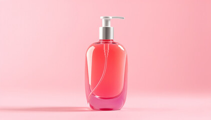 Fototapeta premium pump bottle liquid jar with round cap , cosmetic product photography on flat background. Ideal for skincare, beauty products, cosmetics, hygiene, and personal care concepts.