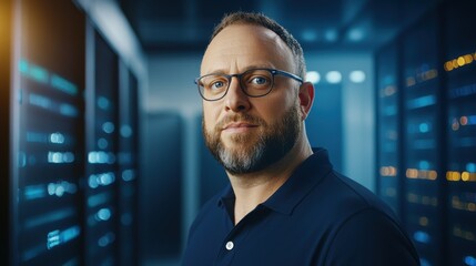 Confident CTO in Front of Digital Infrastructure