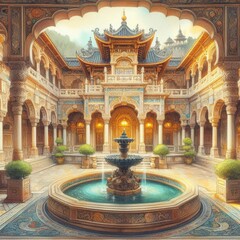 Elegant Asian Palace Inner Courtyard