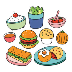 Hand drawn lunch food vector art collection on white background for healthy food project