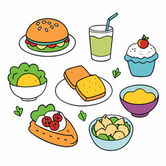 Hand drawn lunch food vector art collection on white background for healthy food project