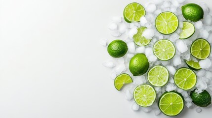 A pile of crushed ice with slices of lime scattered across it
