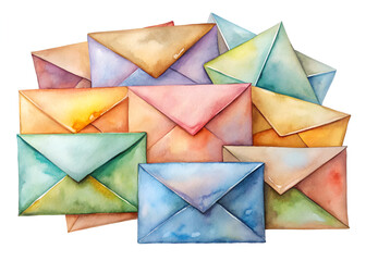 A stack of colorful envelopes with different shades of blue, green, yellow