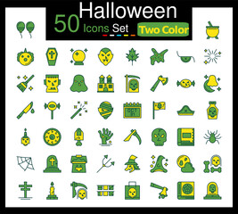 Set of 50 Halloween related to Clown, coffin, Balloons, Dracula Line Icon collection