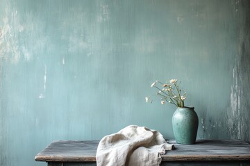 Obraz premium Fond bleu sarcelle texturé avec une finition crayeuse douce, pour une ambiance vintage relaxante..