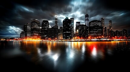 Cityscape reflection captivates urban nightlife