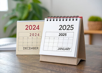 A small calendar sheet year change from 2024 to 2025 with a table. Generative AI 
