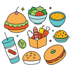 Hand drawn lunch food vector art collection on white background for healthy food project