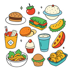 Hand drawn lunch food vector art collection on white background for healthy food project