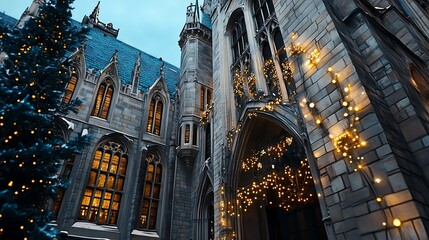 Naklejka premium Capture the enchantment of a winter evening at historic architecture