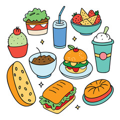 Hand drawn lunch food vector art collection on white background for healthy food project