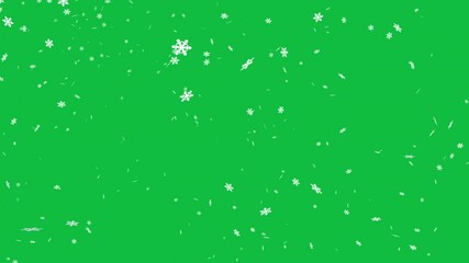 Isolated falling snow snowflakes new year winter on chroma key green screen alpha channel background	