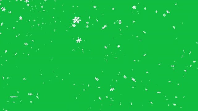 Isolated falling snow snowflakes new year winter on chroma key green screen alpha channel background	