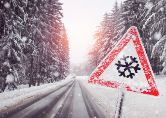 a snowy road in the mountains. Wonderful winter landscape.
