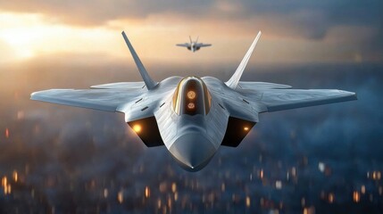 Futuristic Fighter Jet in Dynamic Dogfight Simulation