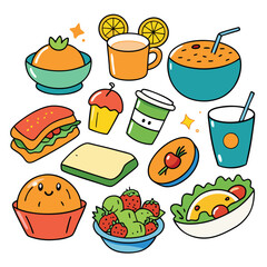 Hand drawn lunch food vector art collection on white background for healthy food project