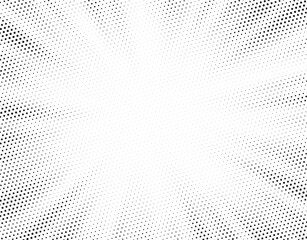 Naklejka premium Halftone gradient sun rays pattern. Abstract halftone vector dots background. monochrome dots pattern. Vector background in comic book style with sunburst rays and halftone. Retro pop art design.