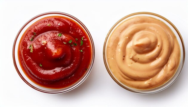 burger sauce in the bowl top view isolate on White background