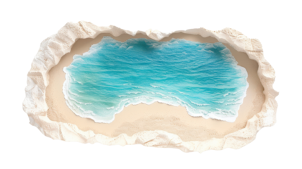 Aerial view of a tranquil beach with clear blue waters.