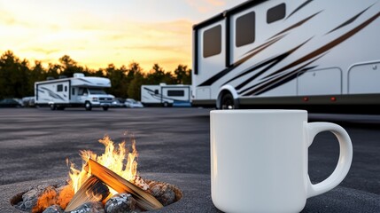 Enjoy cozy campfire moments while traveling in your rv with a warm cup of coffee