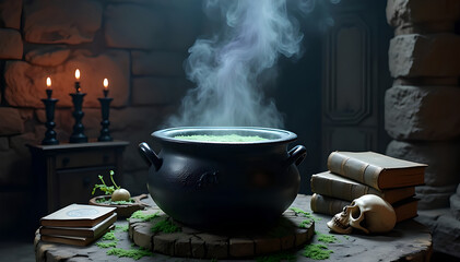 Green Poison Bottle with Skull and Smoke
