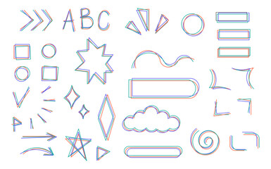 Speech bubbles and circles, rectangles and others. Colorful line effects, modern, color streak style, stylized labels, colorful with fun appearance editable vector illustration