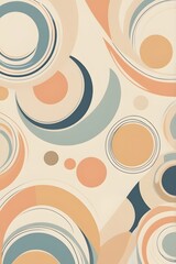 Fototapeta premium Eye-catching minimalist retro abstract background with swirling curves and circles in muted pastel colors
