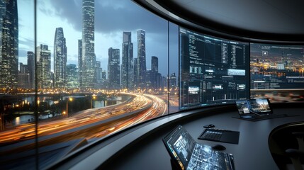 Futuristic Holographic Control Interface in Urban Setting