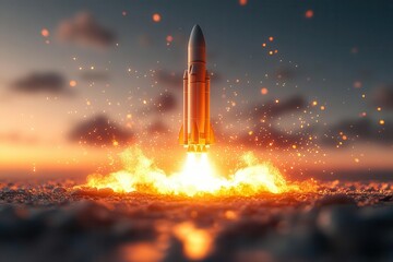 3d rendering of a rocket launch depicted in a sleek and modern design against a plain white background the image captures the excitement and innovation of space exploration