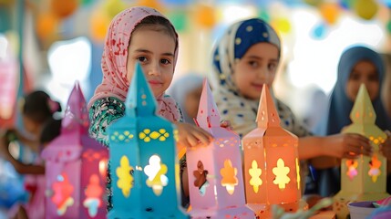 Vibrant Ramadan Lanterns Lighting Up a Bustling Marketplace