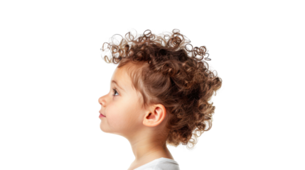 Child profile with curly hair, isolated on white background