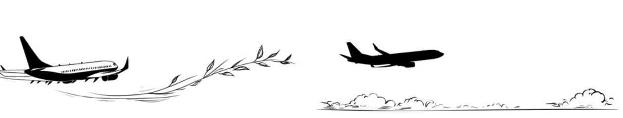 Modern illustration of airplane silhouette for various applications, from logo design, t-shirt design, web design, print, interior design, books, and more.