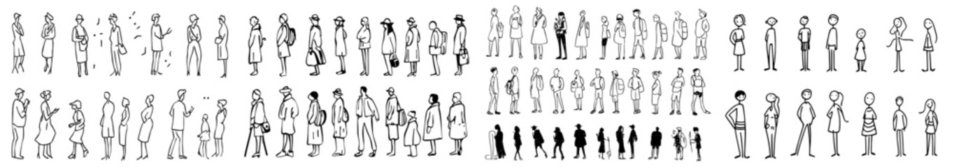 The outline of a person drawing a man and woman is the basis for a modern illustration. People are isolated on an isolated graphic. Hand drawn continuous lines illustrate a simple line, while people