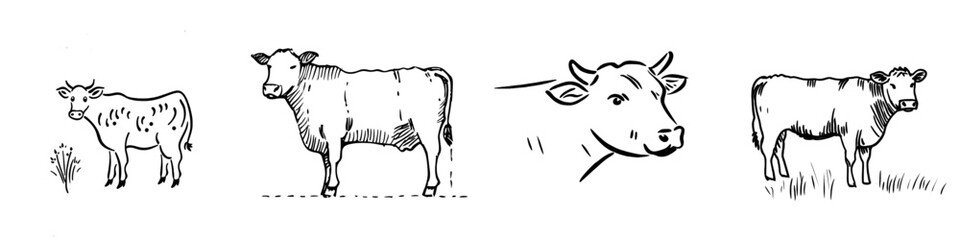 Fototapeta premium Liner cow animal icon, simple hand drawn flat illustration in eps format