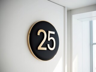 A gold and black sign with the number 25 on it.