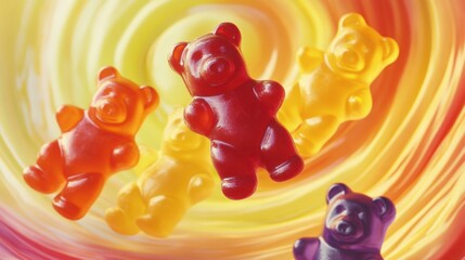 Naklejka premium Colorful Gummy Bears in Swirling Background