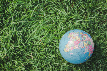 Detailed Globe Resting on Green Grass Symbolizing Global Environmental Awareness and Connection to Nature