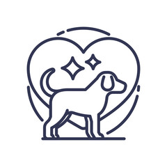 Outline of a dog with a heart, symbolizing love and care for pets.