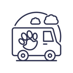 Outline of a pet service van with a paw print, symbolizing mobile pet care. © VectorMine