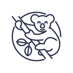 Line art of a koala on a branch, symbolizing tranquility and nature. © VectorMine